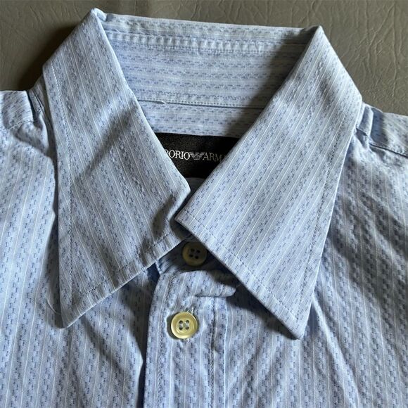Emporio Armani Men's Blue Striped Long Sleeve‎ Button-Up Shirt M - Picture 5 of 16